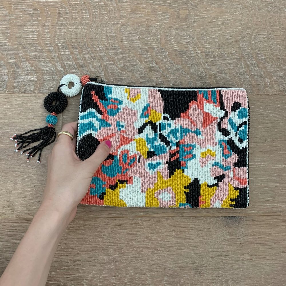 NWT Anthropologie Beaded Zip Clutch